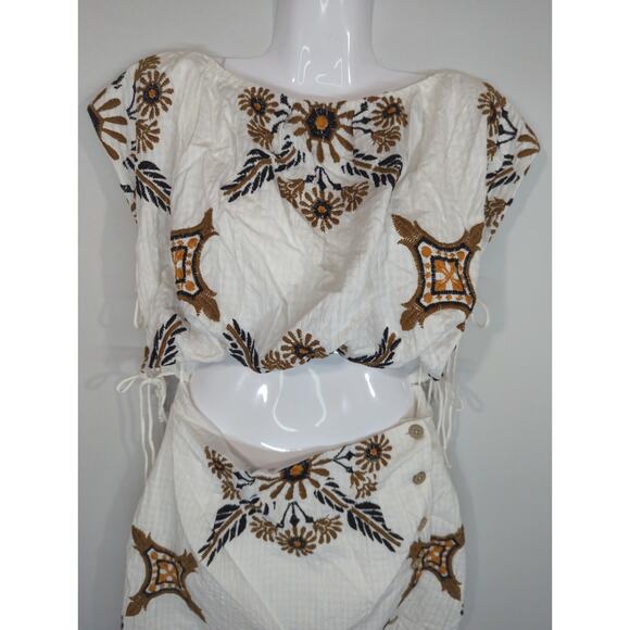 Free People Sardinia Mini White & Tan Cut Out Cotton Party Dress Size 6 NWT - Picture 3 of 15